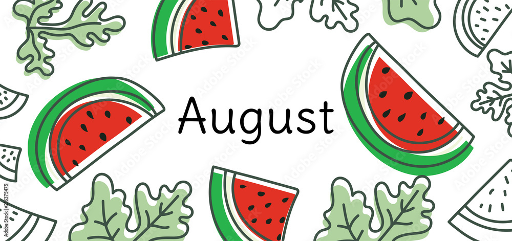 August Watermelon Vector Hand Drawn Design Doodle Sketch Fruit 
