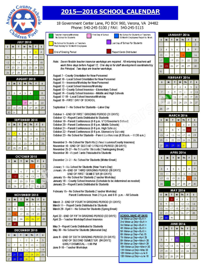 Augusta County Schools Calendar CountyCalendars