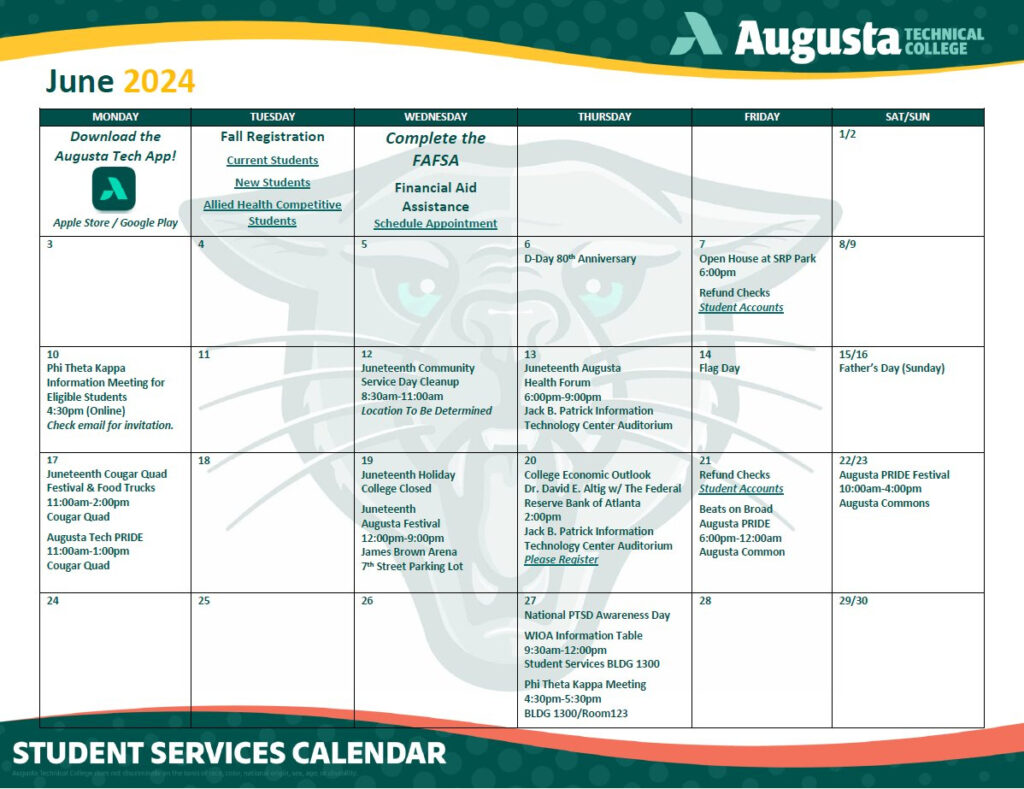 Augusta Tech Calendar 2024 Calendar 2024 Printable Calendar 2025