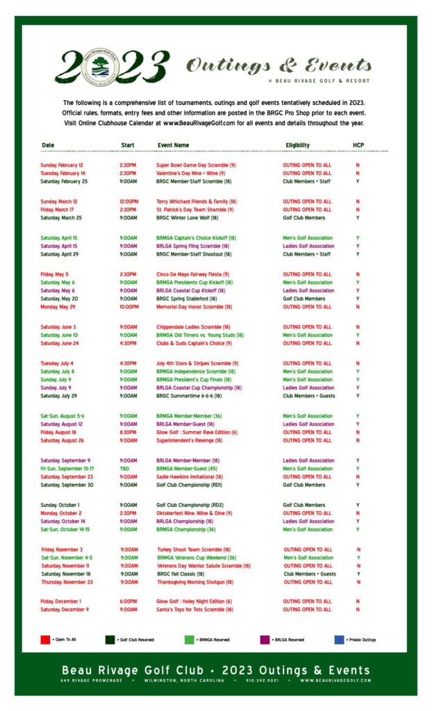 Beau Rivage The Beau Calendar 2023 Outings Events