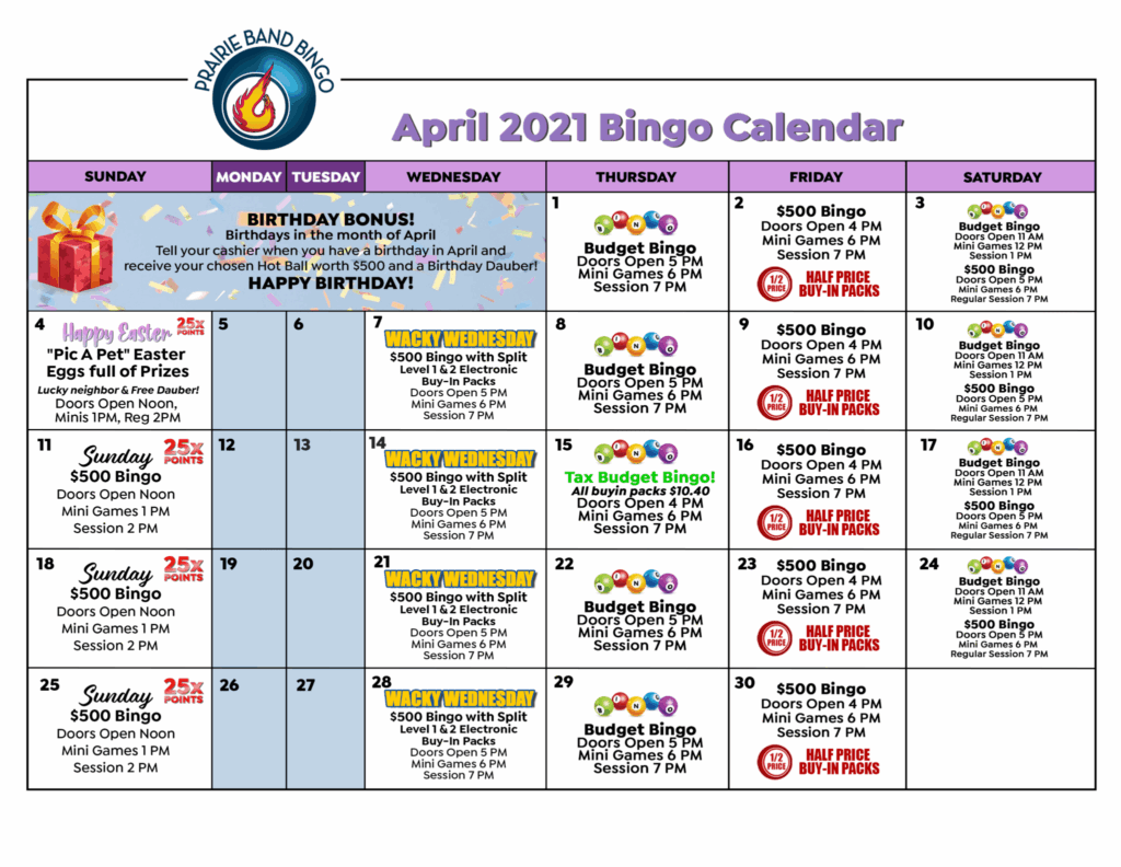 Bingo Foxwoods Calendar Calendar 2025 Printable