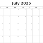 Blank Calendar 2025 July Anthony A Miller