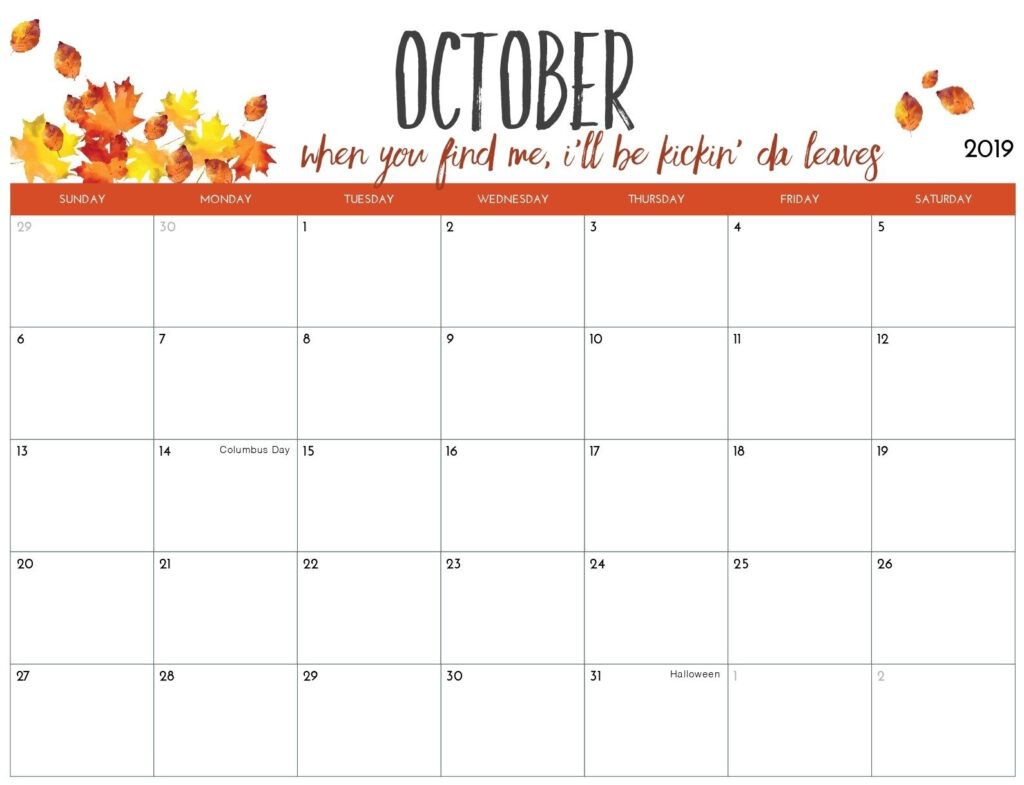 Blank Calendar October Customize And Print