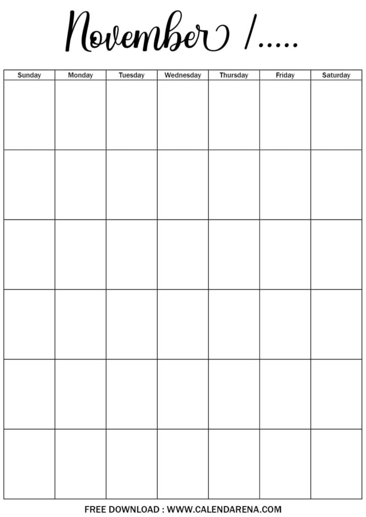 Blank November Calendar Printable