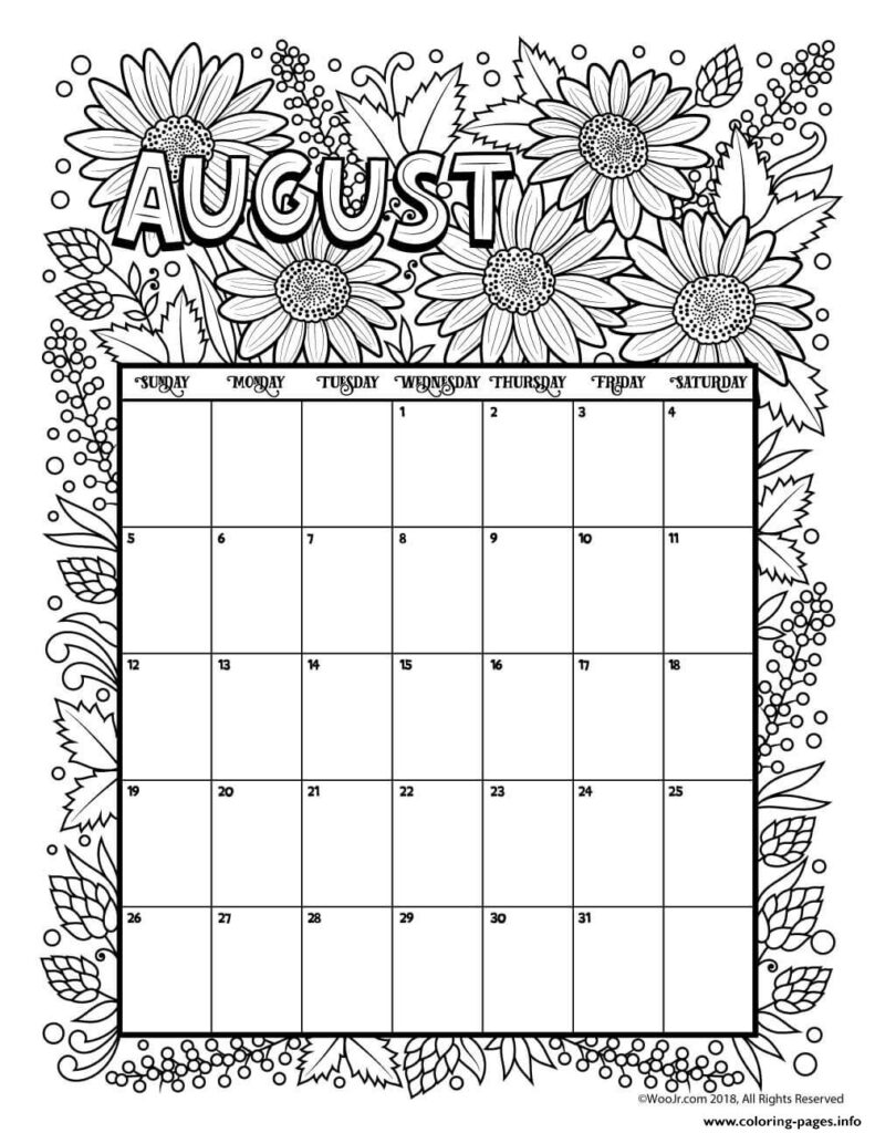 Blank Printable August Calendar