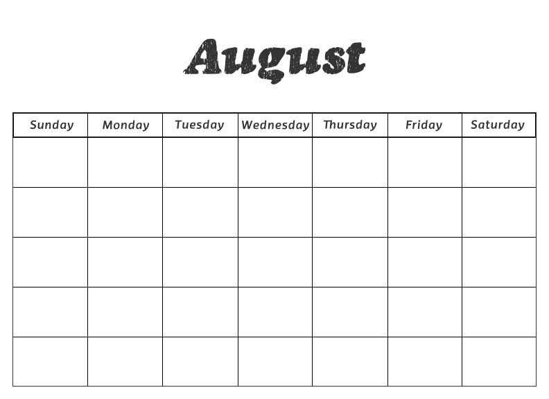 Blank Printable August Calendar