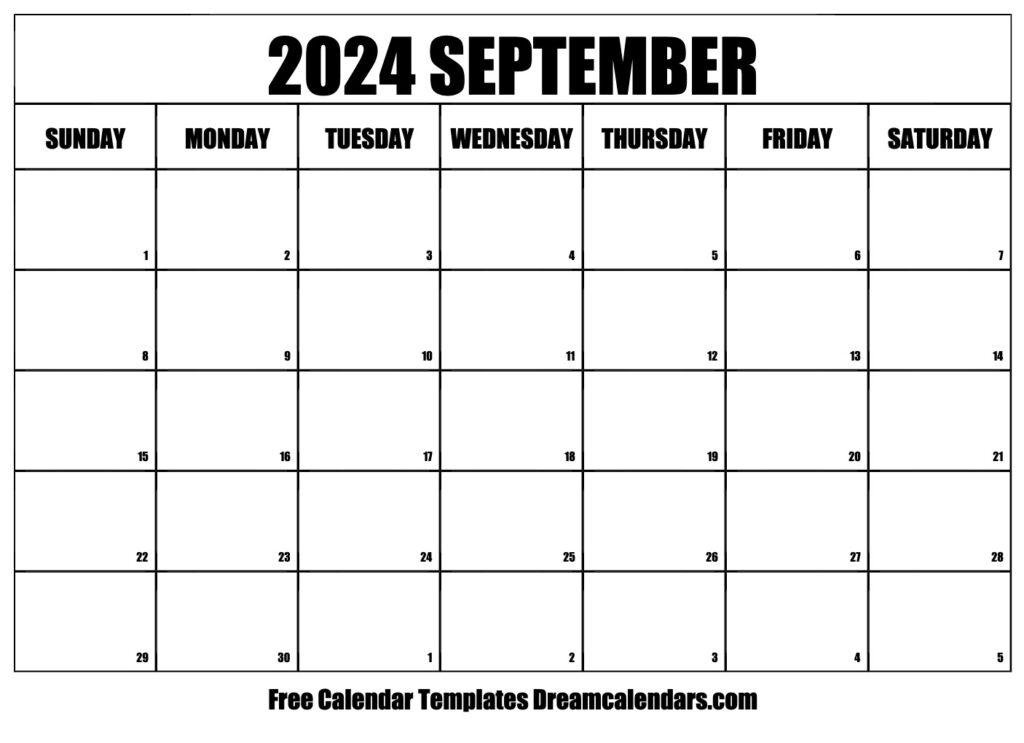 Blank September 2024 Calendar Printable Printable Rebe Valery