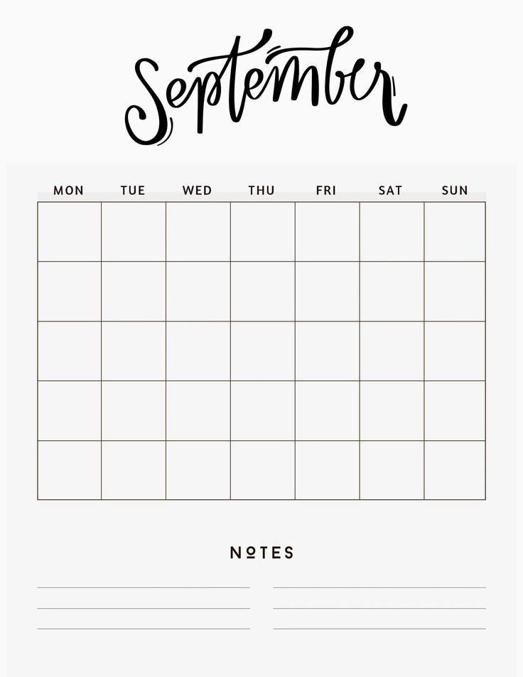 Blank September Calendar Printable