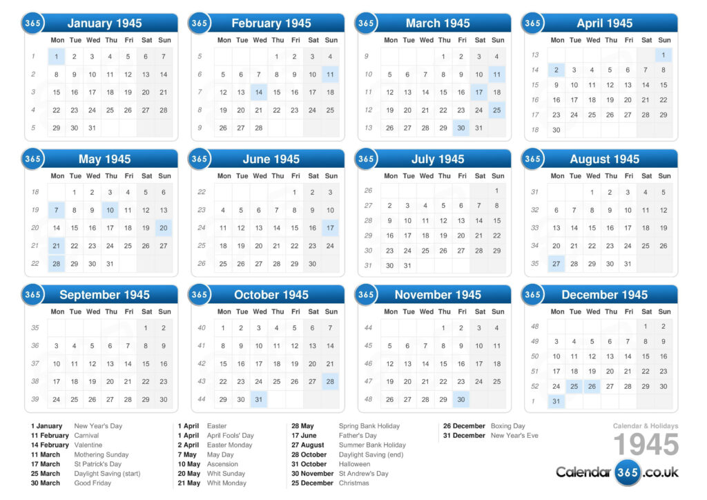 Calendar 1945