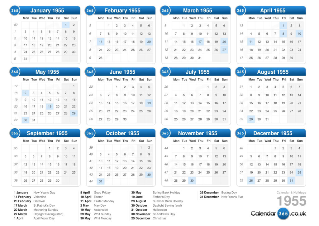 Calendar 1955