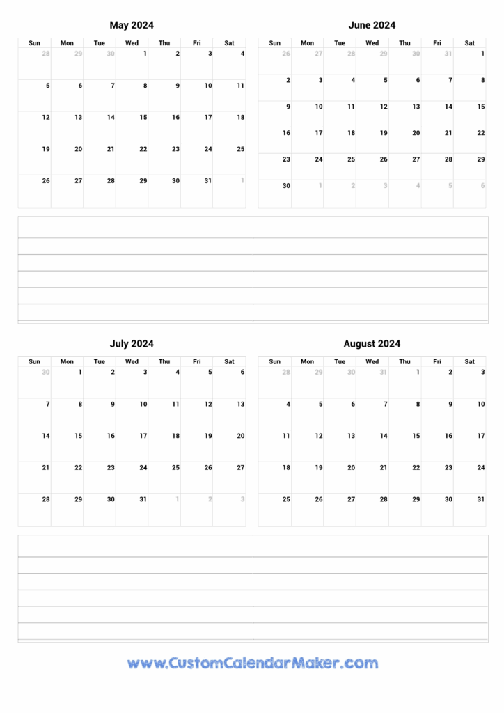 Calendar 2024 May Through August Lexis Opaline