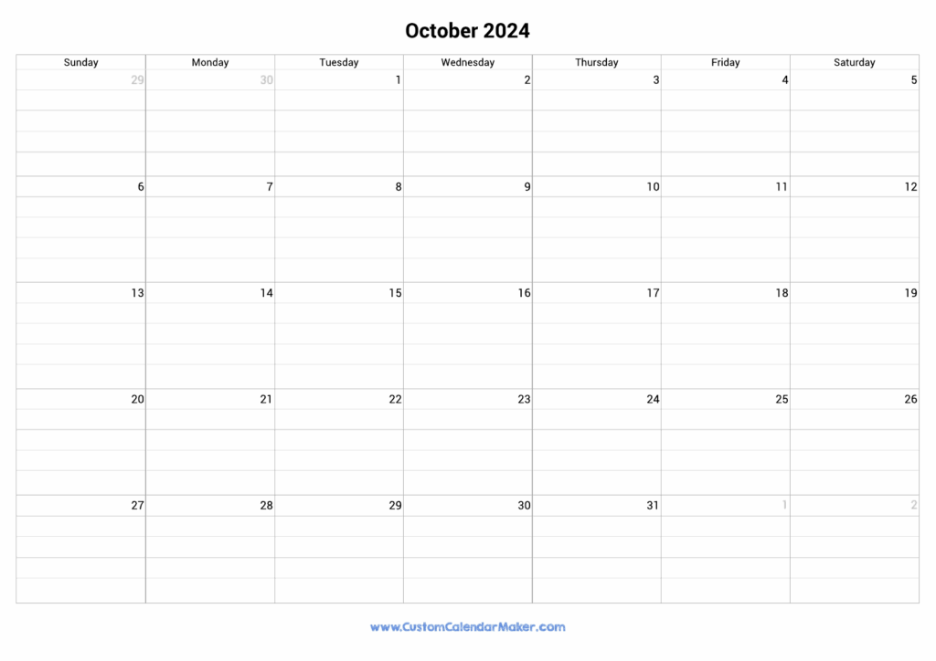 Calendar 2024 October Month With Lines Sadye Dorothy
