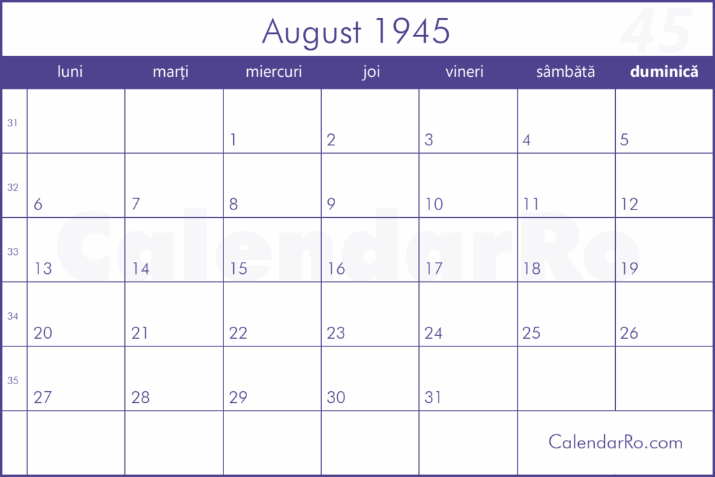 Calendar August 1945
