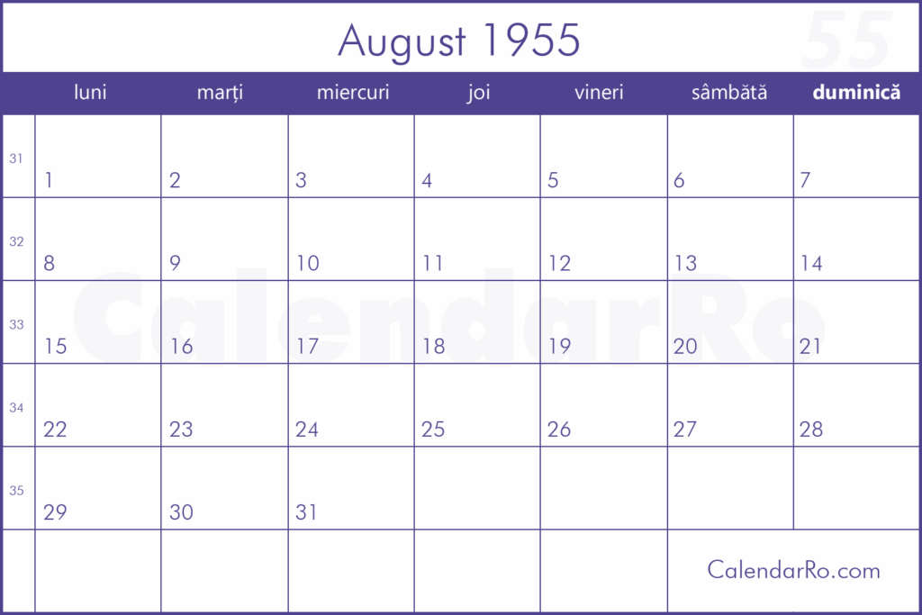 Calendar August 1955