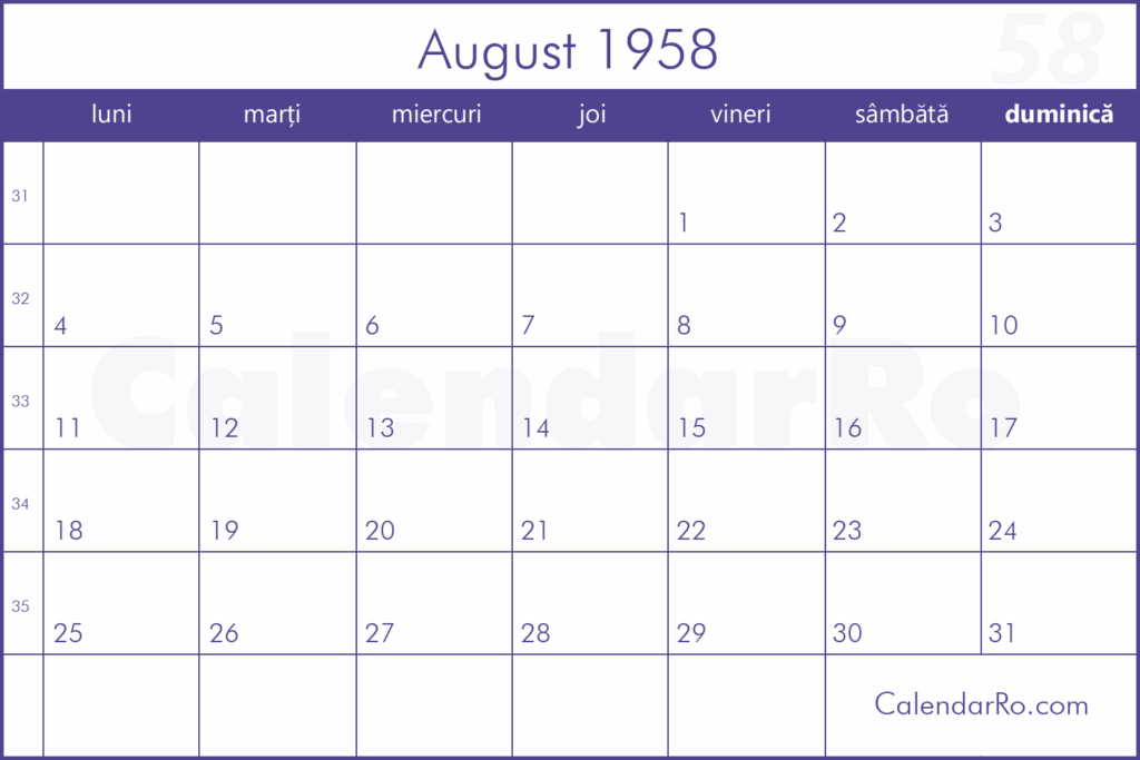Calendar August 1958