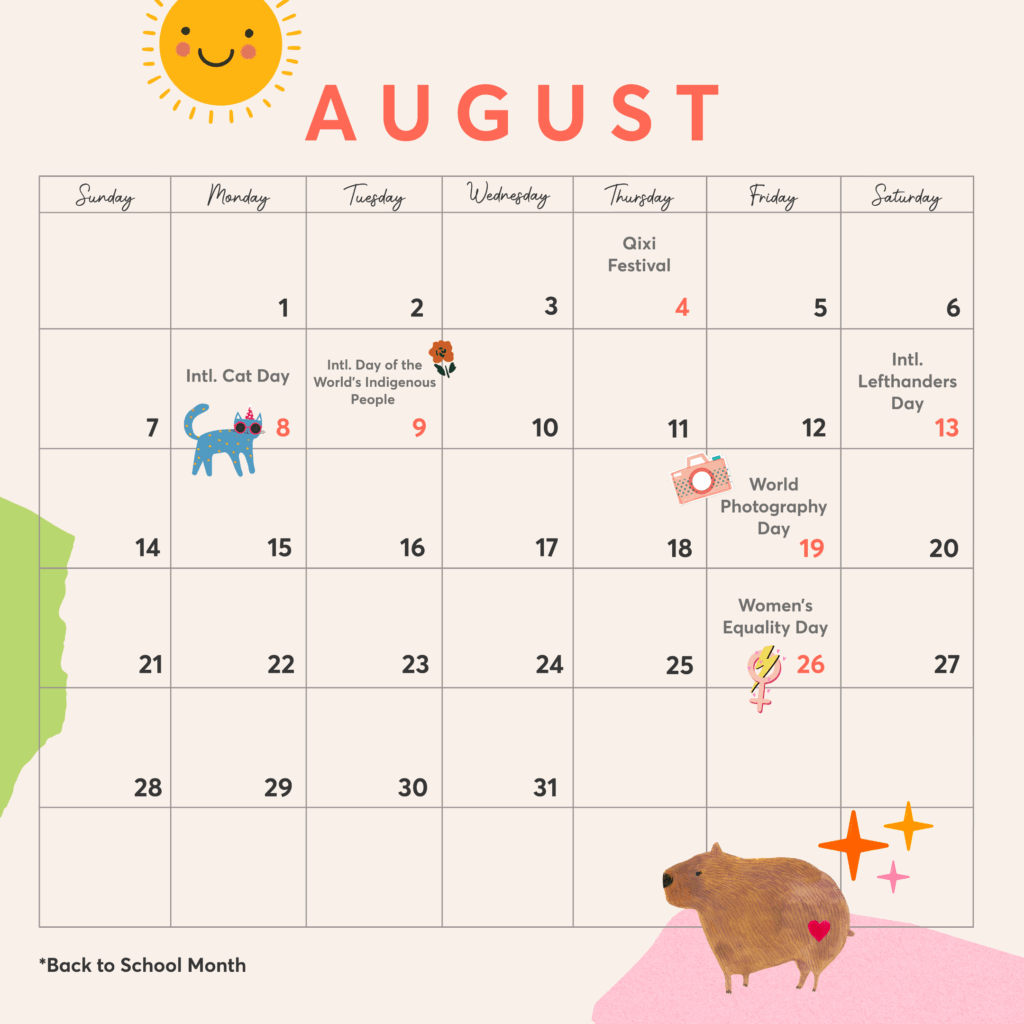 Calendar August 2022 With Holidays