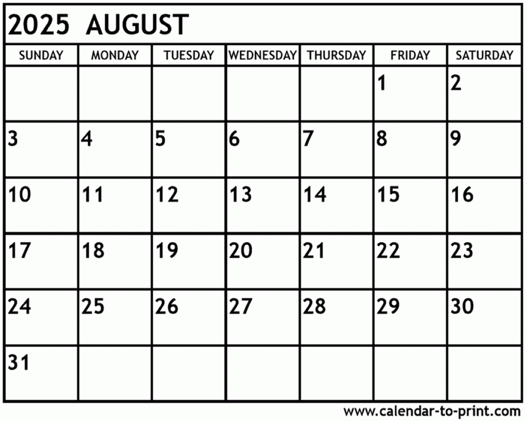 Calendar August 2025 Template Chad D Barnett