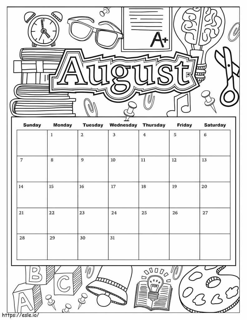 Calendar August Coloring Page
