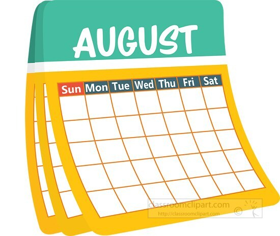 Calendar Clipart monthly Calender August Clipart