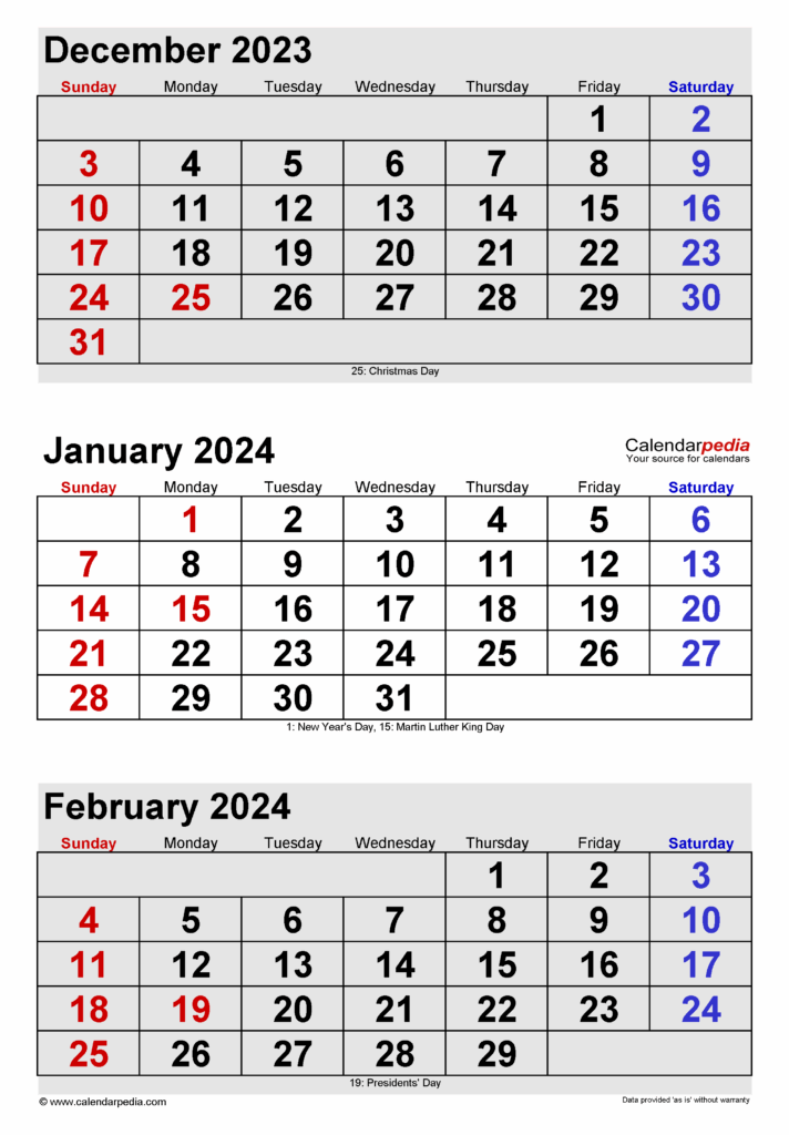 Calendar December January February 2024 Sadie Collette
