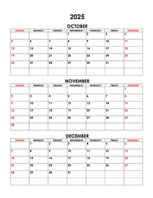 Calendar For October November December 2025 Free calendar su