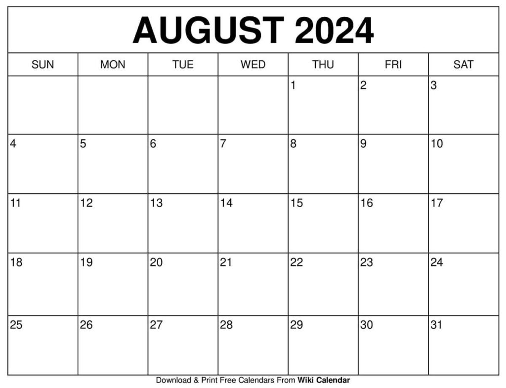 Calendar For The Month Of August 2024 Free Download Nara Tamera