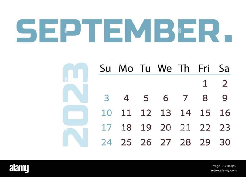 Calendar For The Month Of September 2023 Blue Horizontal Calendar 