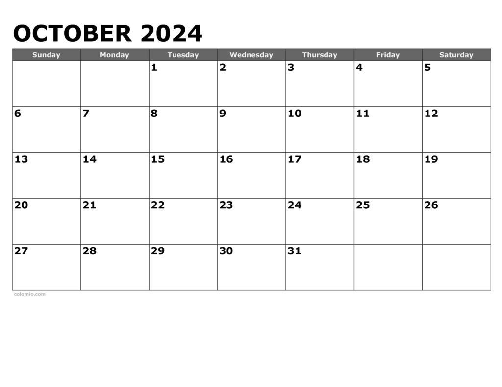 Calendar October 2024 Printable Free Excel Calli Coretta