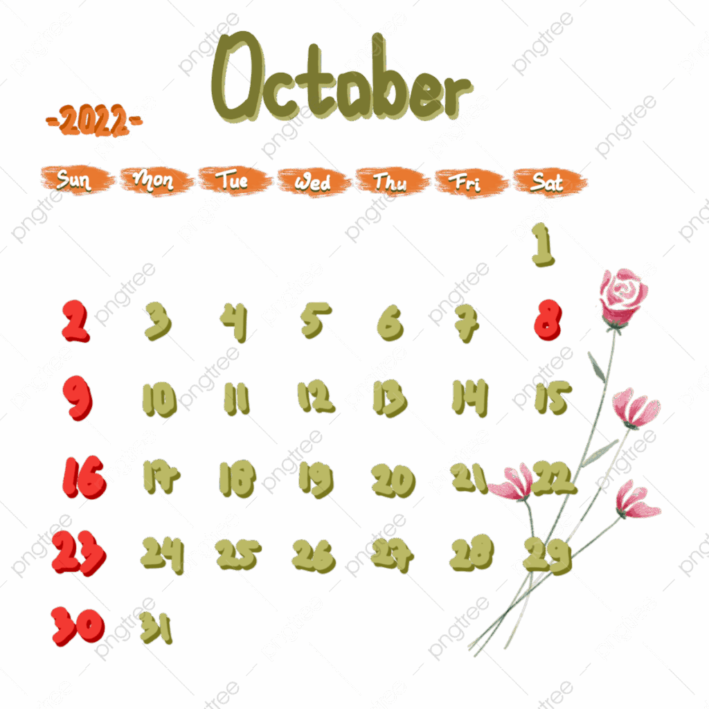 Calendar October PNG Transparent Handwritten Calendar Of October 2022 