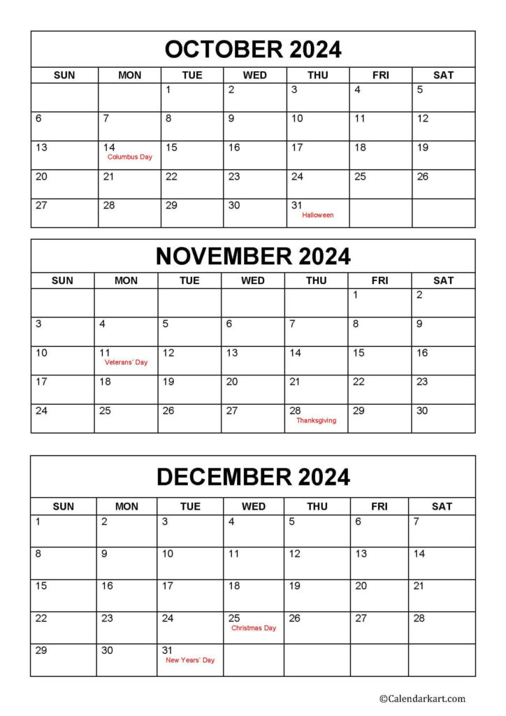 Calendar October To December 2024 Printable Calendar 2025