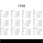Calendar Of Year 1958 Stock Photo Alamy