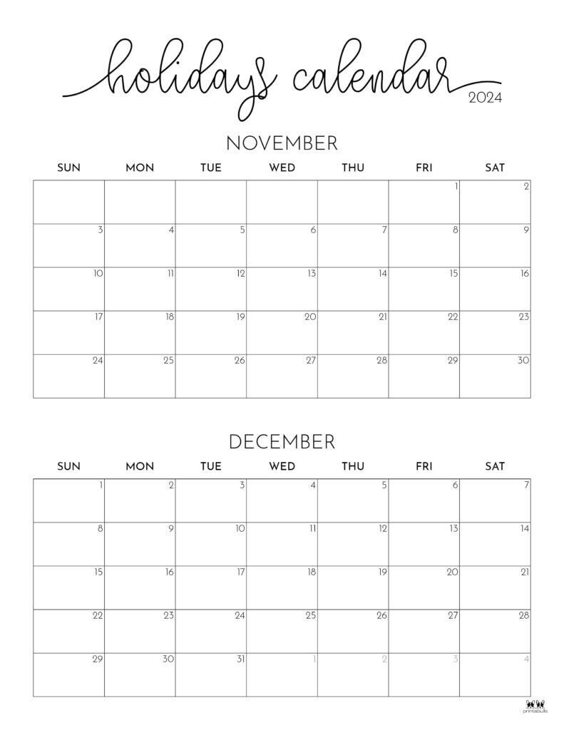 Calendar Printable November And December 2024 Printable Calendar