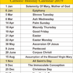 Catholic Holiday Calendar Student Study Calendar