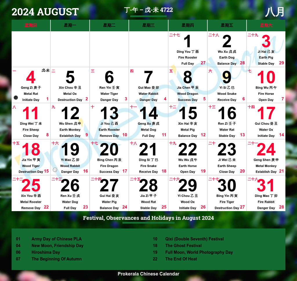 Chinese Calendar 2024 Festivals Holidays 2024
