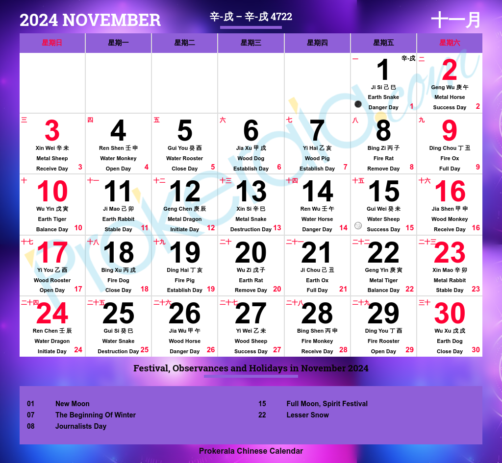 Chinese Calendar 2024 November 2024