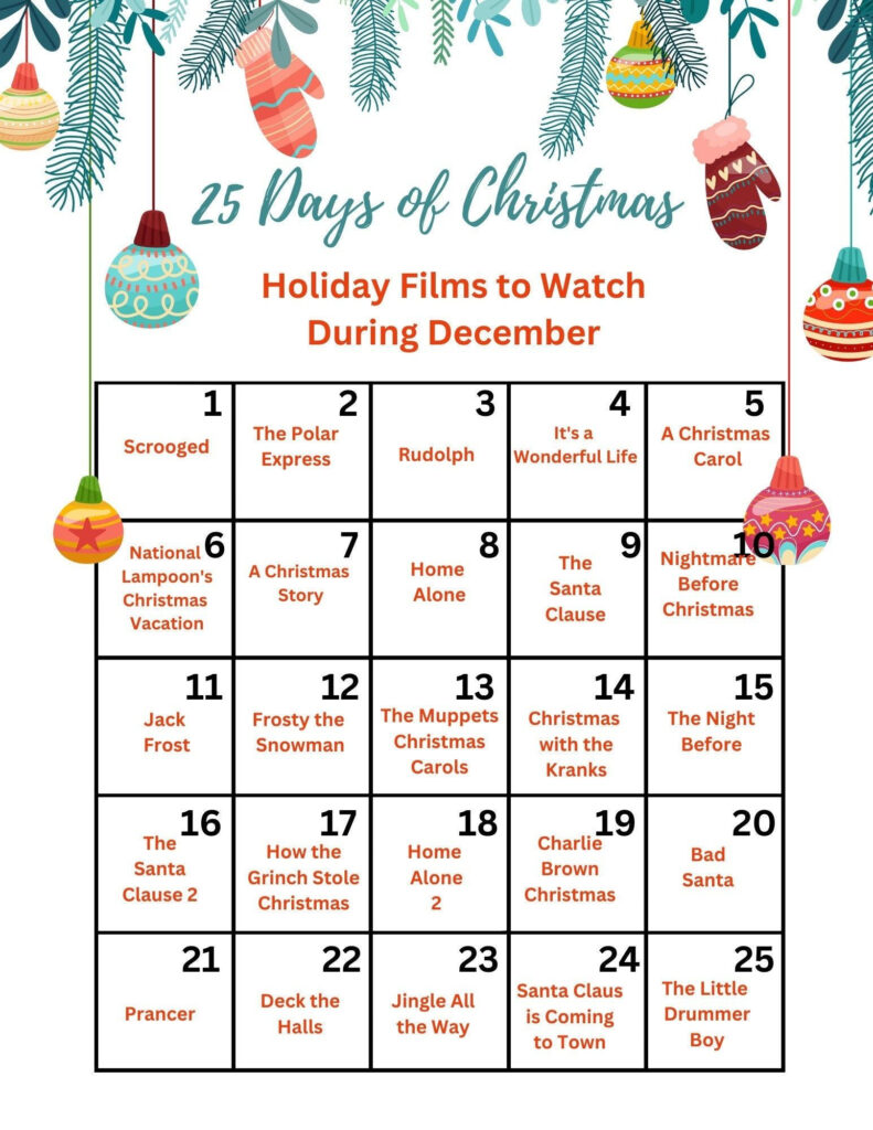 Christmas 25 Days Of Movies List Christmas Printable Etsy In 2023 