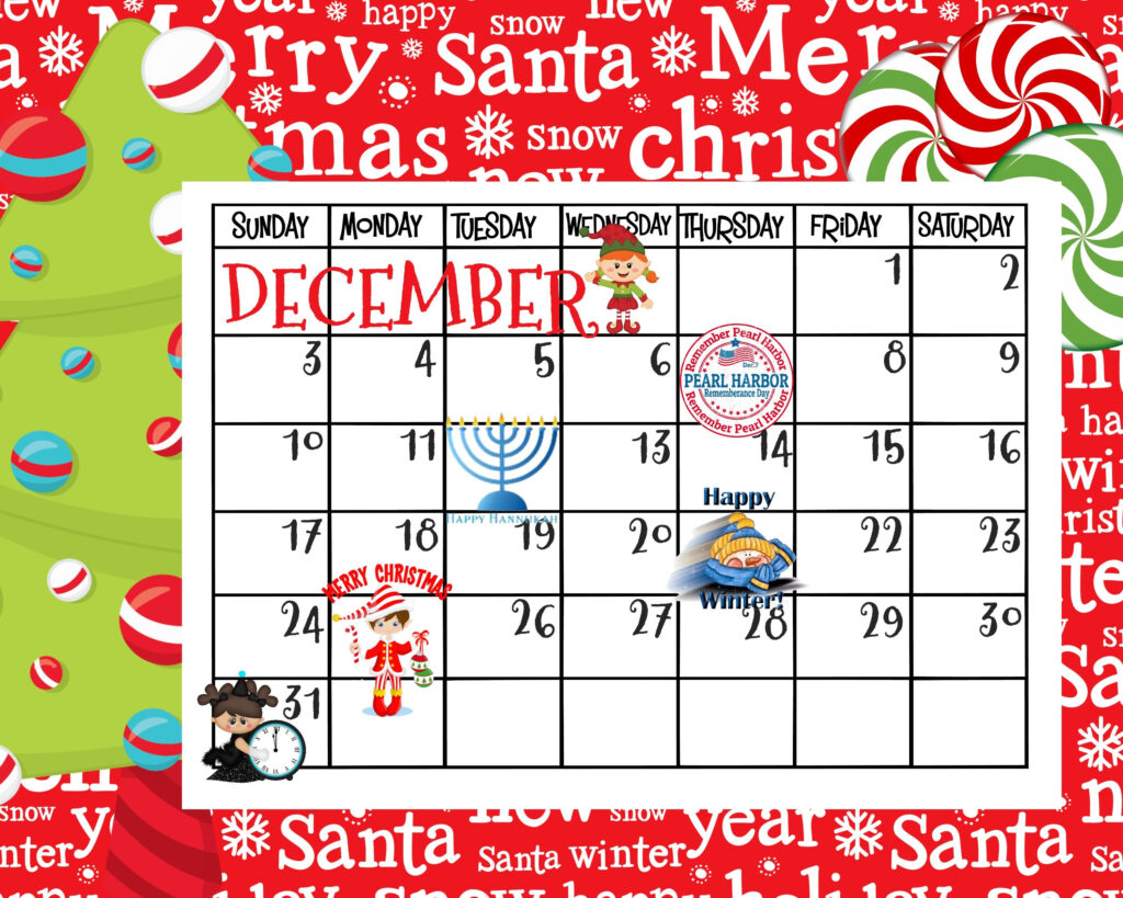 Christmas December Calendar Printable Calendars AT A GLANCE
