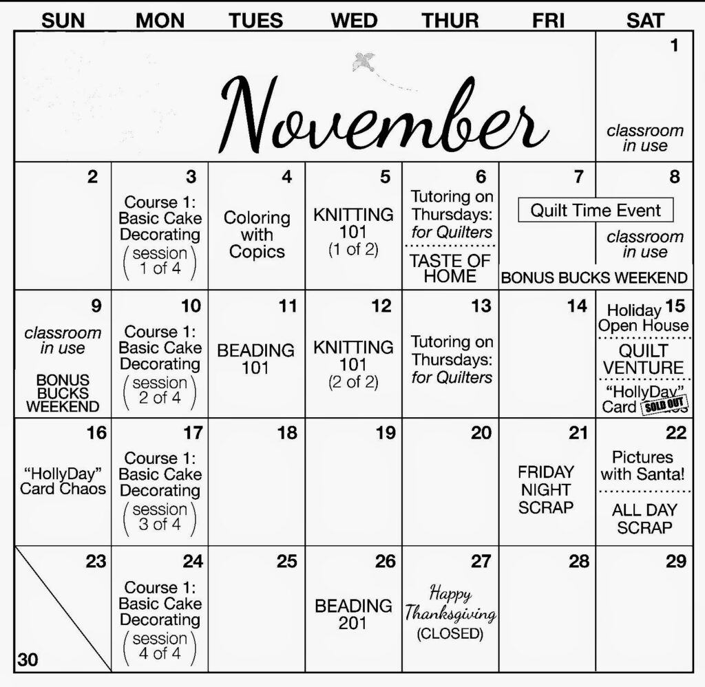 Crafts Direct Blog November Event Calendar