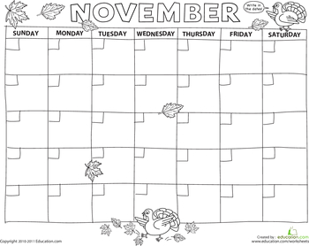 Create A Calendar November Blank Calendar Worksheets And November