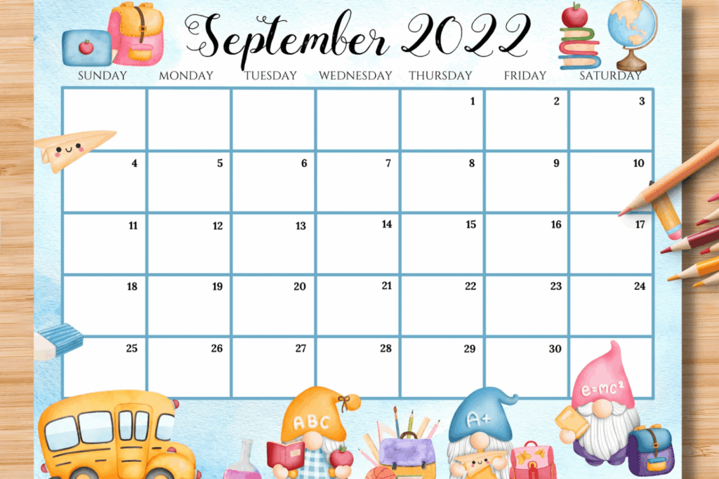 Cute Calendar 2022 Printable September