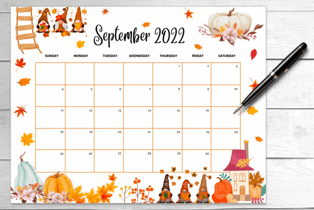 Cute Calendar 2022 Printable September