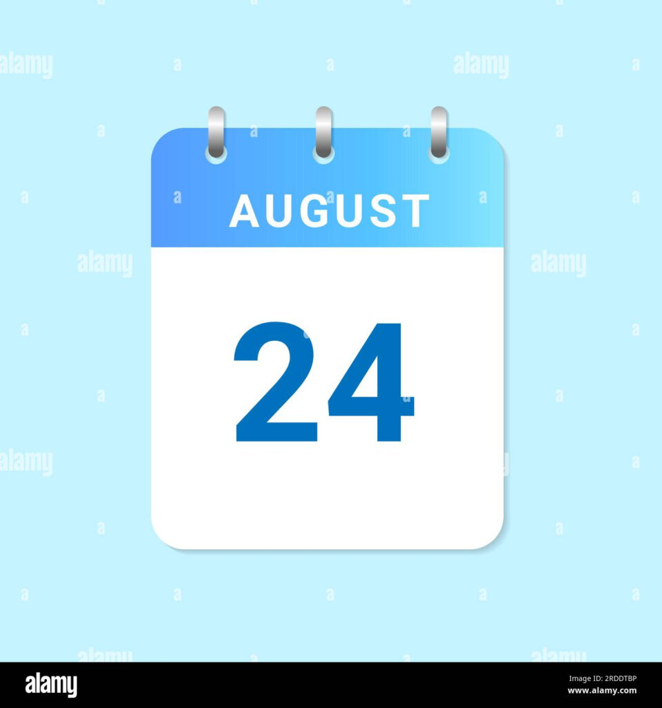 Daily Calendar 24th Of August Month On White Paper Note Vector Stock 
