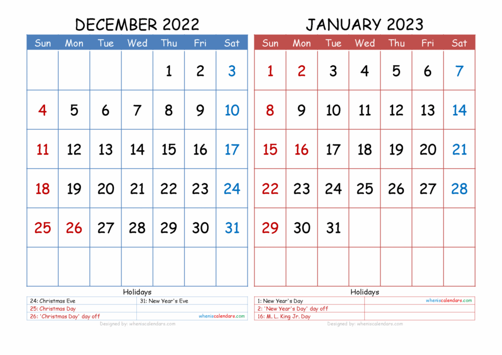 Dec Jan Calendar