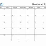 December 1957 Monthly Calendar