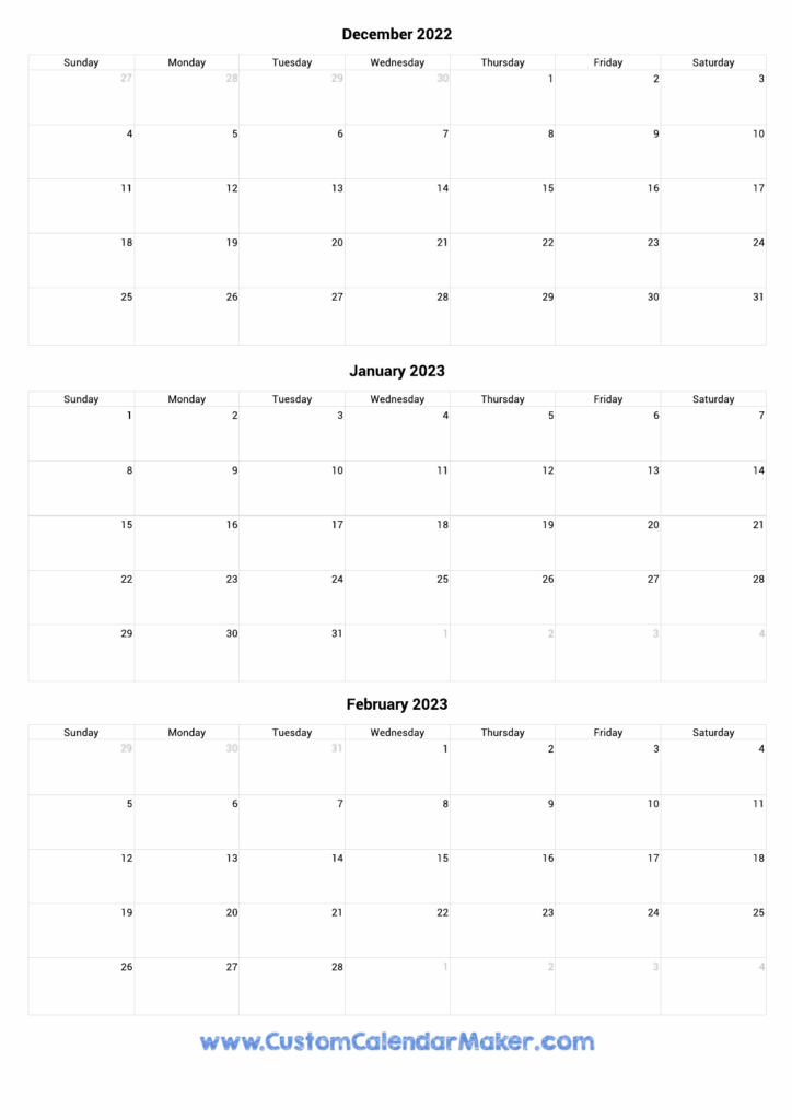 December 2022 To February 2023 Printable Calendar