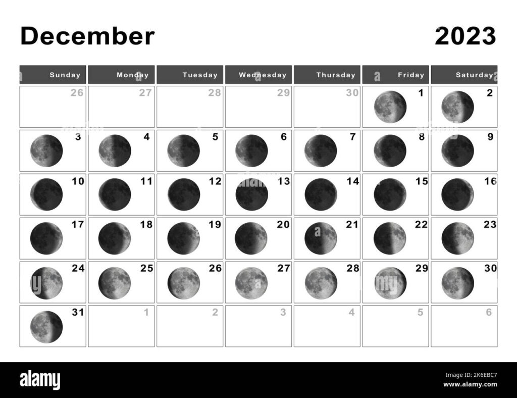 December 2023 Lunar Calendar Moon Cycles Moon Phases Stock Photo Alamy