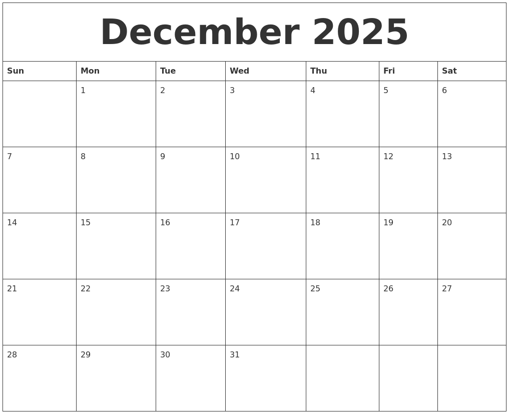 December 2025 Monthly Calendar Printable Pdf 2025 S Dominic Leonard