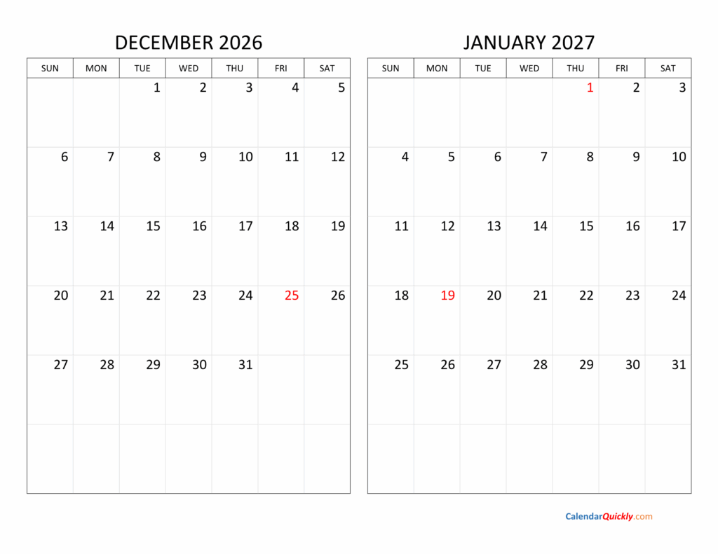 December 2026 And January 2027 Calendar Calendar Quickly
