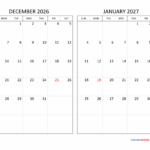 December 2026 And January 2027 Calendar Calendar Quickly
