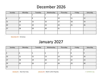 December 2026 And January 2027 Calendar WikiDates